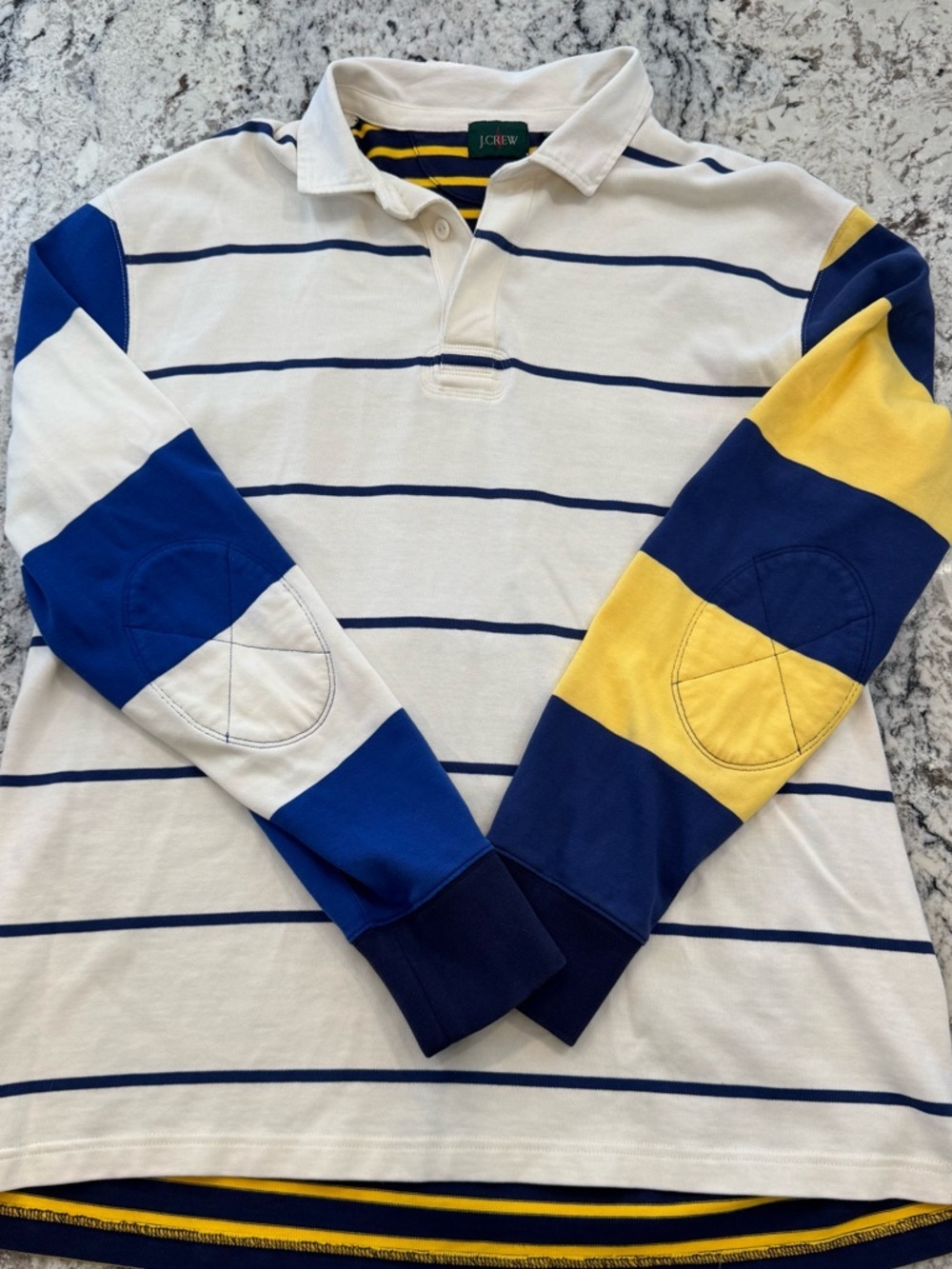 J.Crew Rugby Shirt Men’s Large Striped Navy Yellow Preppy Cotton - Picture 4 of 9